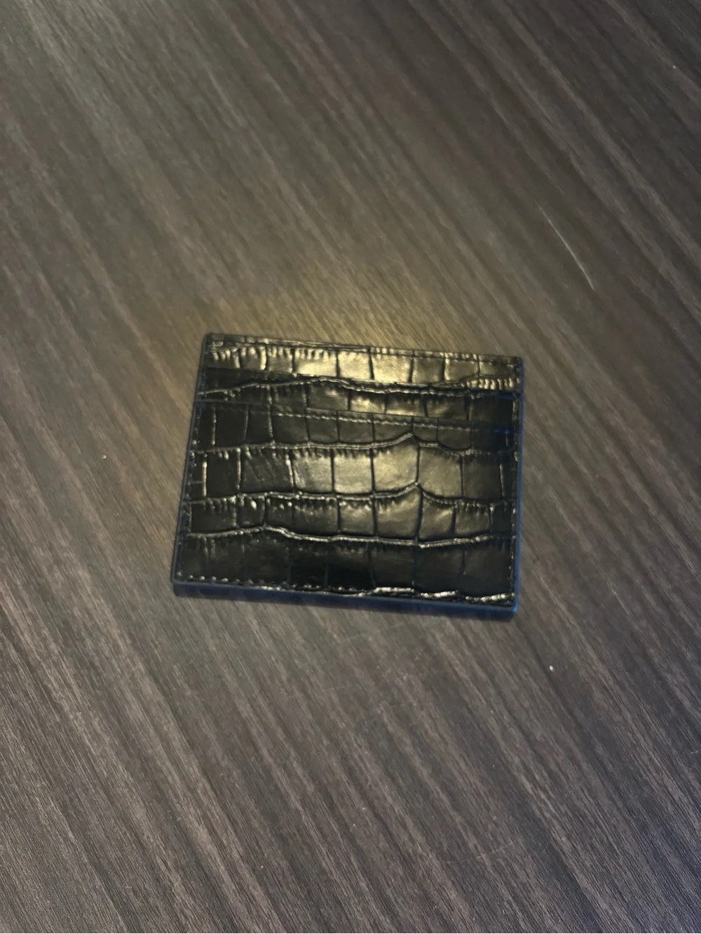 Saint Laurent Black Croc-Embossed Card Holder with Gold YSL Monogram